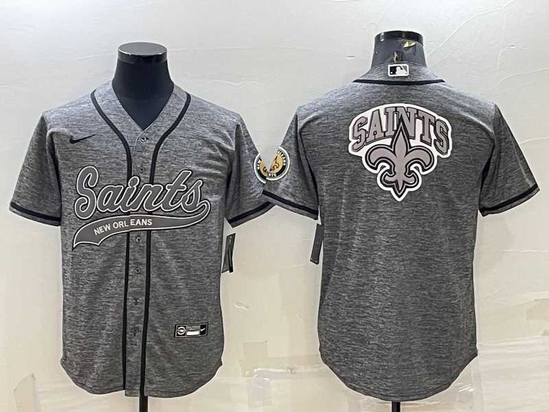 Men%27s New Orleans Saints Grey Team Big Logo With Patch Cool Base Stitched Baseball Jersey